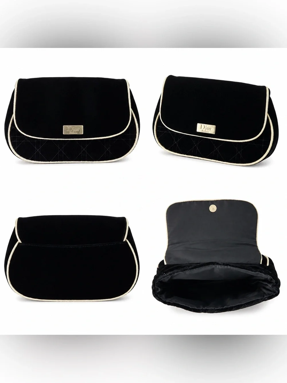 Dior Black Velvet Clutch with Gold Piping